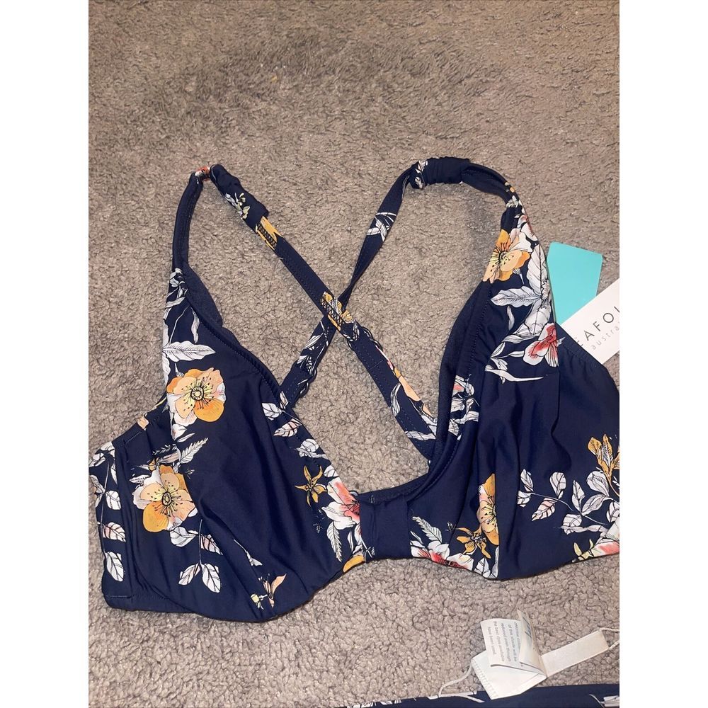 Seafolly Midsummer Indigo Floral Bikini Swimwear Sz 4 US - Halter / Brazilian - Picture 3 of 4
